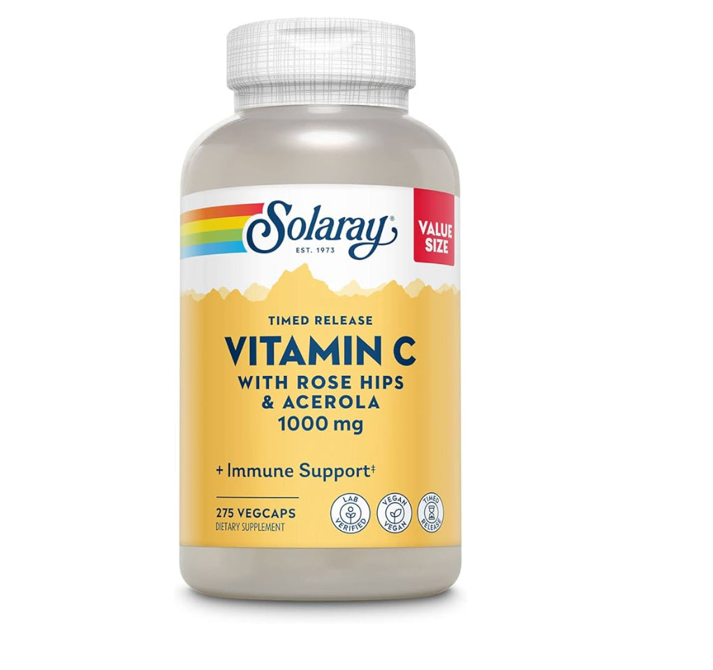 SOLARAY Vitamin C 1000mg Timed Release Capsules with Rose HIPS & Acerola Bioflavonoids