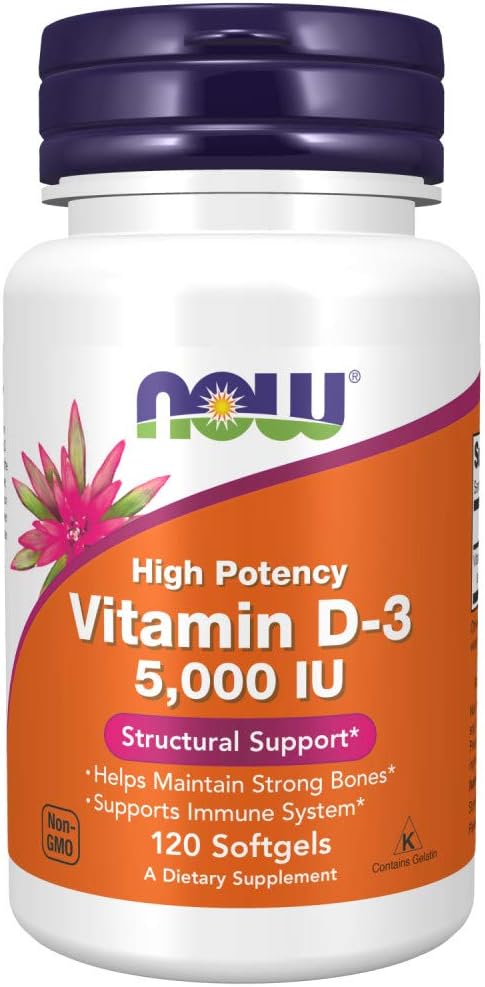 NOW Foods Supplements, Vitamin D-3 5,000 IU, High Potency, Structural Support*, 120 Softgels