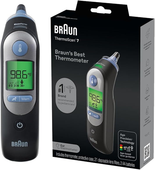 Braun ThermoScan 7 Digital Ear Thermometer, Family Care App Compatible, Age-Adjusted Fever Guidance, Baby and Infant Friendly, No. 1 Brand Recommended by Pediatricians, FSA and HSA Eligi