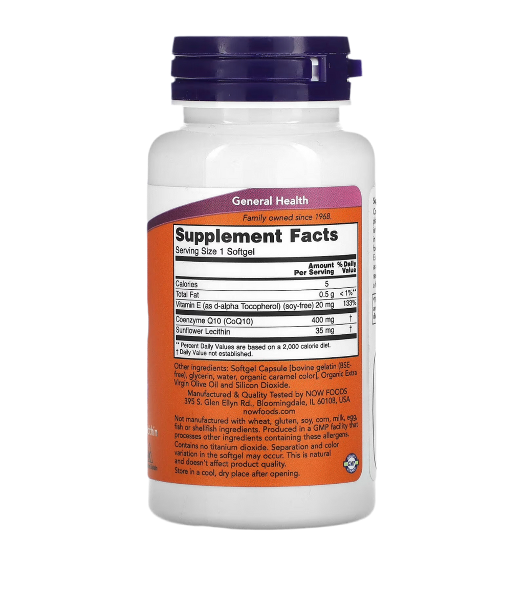 NOW Foods Supplements CoQ10 400 mg All-Trans Form produced by Fermentation
