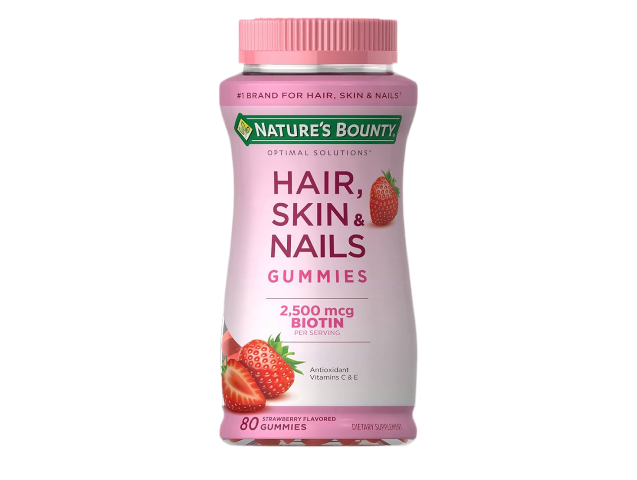 Nature's Bounty Optimal Solutions Hair Skin & Nails Vitamin Gummies with Biotin 2500 mcg Strawberry