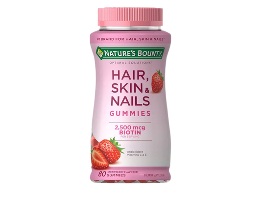 Nature's Bounty Optimal Solutions Hair Skin & Nails Vitamin Gummies with Biotin 2500 mcg Strawberry