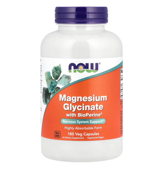 NOW Foods Supplements, Magnesium Glycinate with BioPerine, 180 Veg Capsules