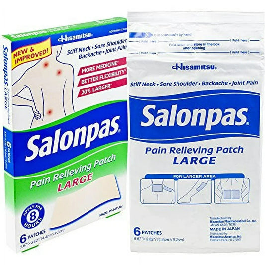 Salonpas Pain Relieving Patch for Back, Neck, Shoulder, Knee Pain and Muscle Soreness - 8 Hour Pain Relief