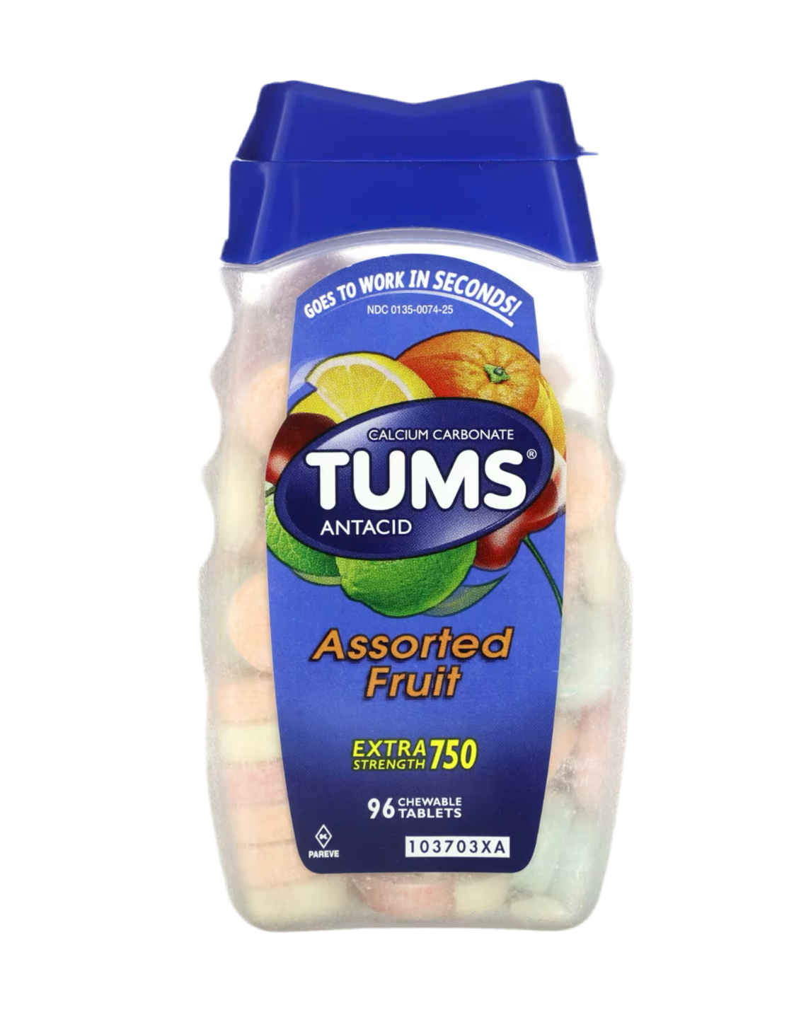 Tums, Extra Strength Antacid, Assorted Fruit, 750 mg, 96 Chewable Tablets