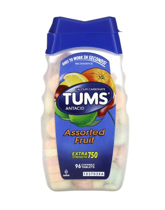 Tums, Extra Strength Antacid, Assorted Fruit, 750 mg, 96 Chewable Tablets