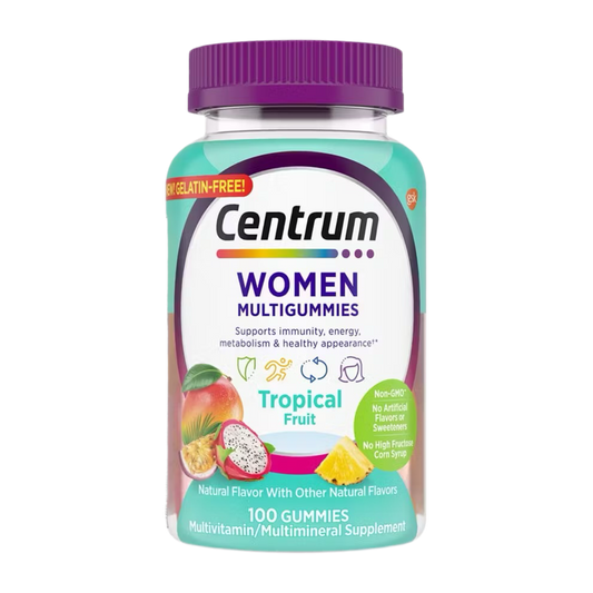 Centrum Women's Multivitamin Gummies, Tropical Fruit Flavors Made from Natural Flavors, 100 Count, 50 Day Supply