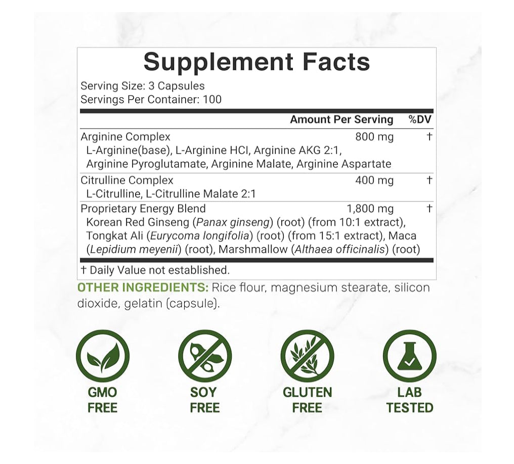 Nitric Oxide Booster 3,000mg – Supports Circulation & Exercise Performance – 120 Capsules