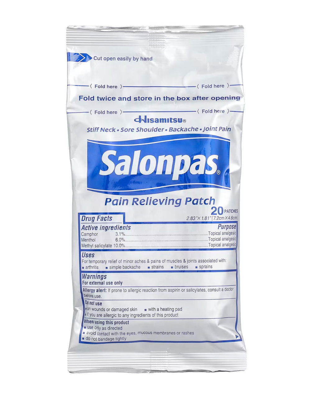 Salonpas Pain Relieving Patch for Back, Neck, Shoulder, Knee Pain and Muscle Soreness - 8 Hour Pain Relief