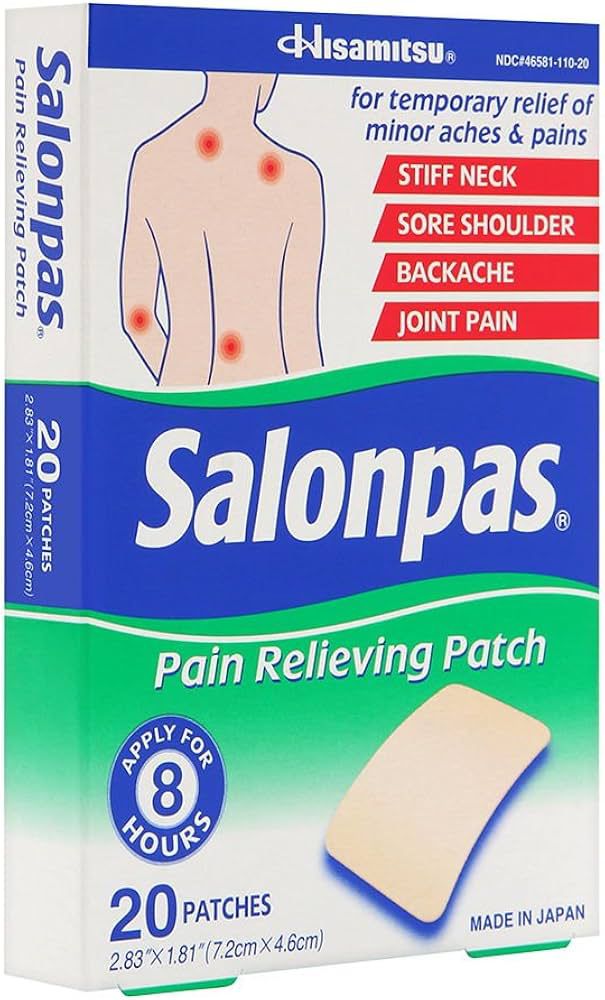 Salonpas Pain Relieving Patch for Back, Neck, Shoulder, Knee Pain and Muscle Soreness - 8 Hour Pain Relief